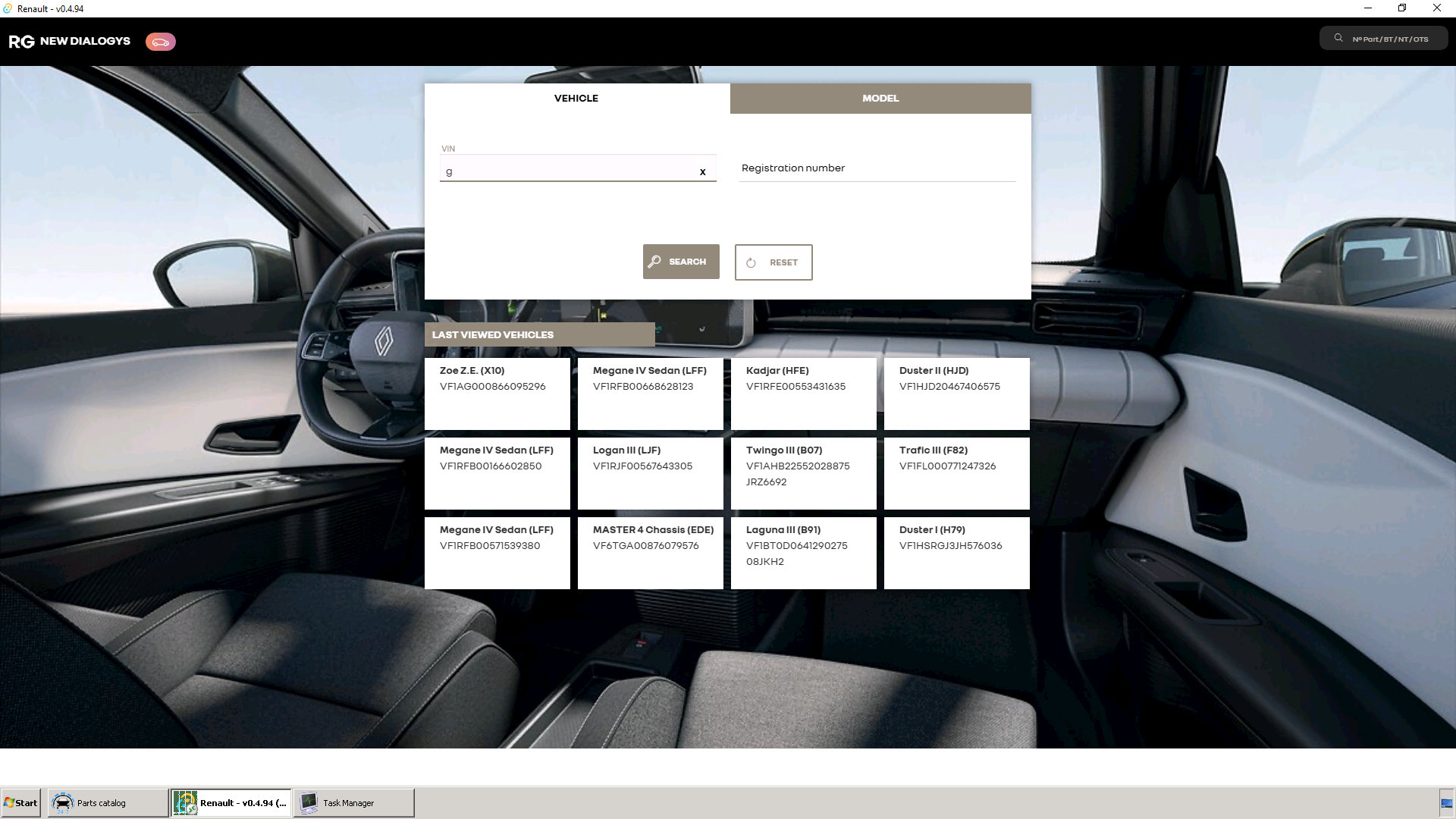 Renault katalog ekranı